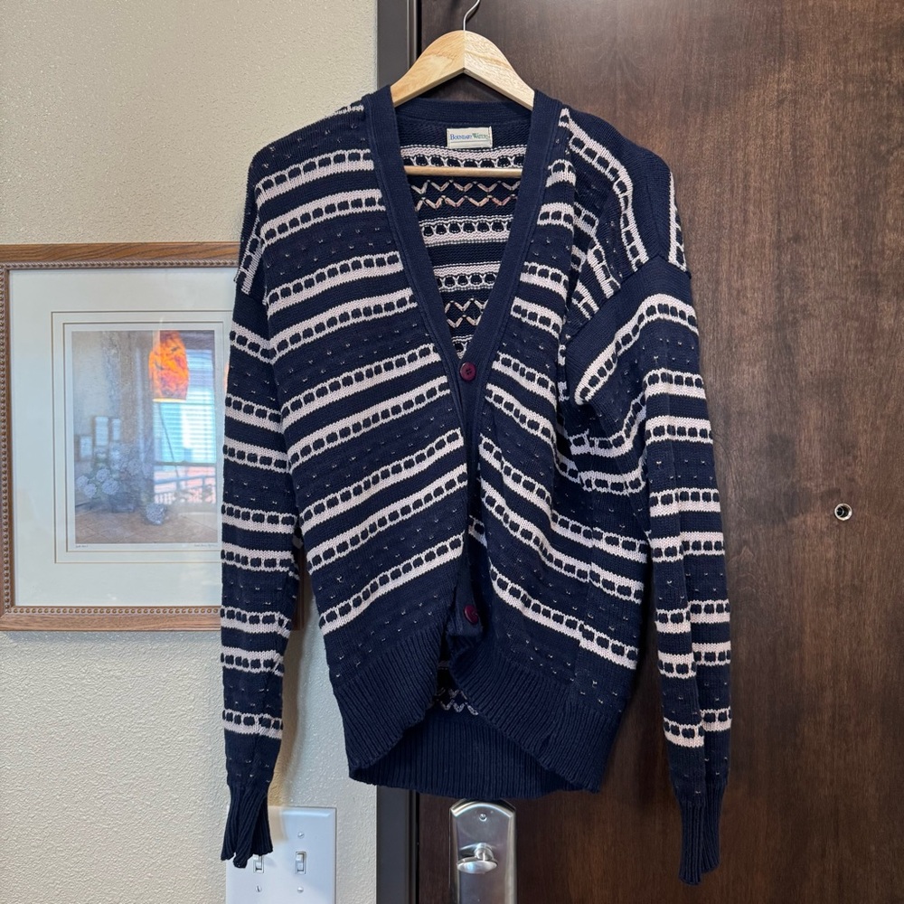 Vintage Knitted Open Front Button Up Sweater Grandpa Core